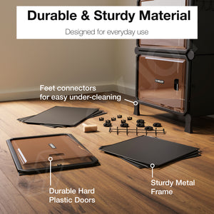 BOXJOY Hard Plastic 4 Shelf Black Shoe Rack with Brown Door