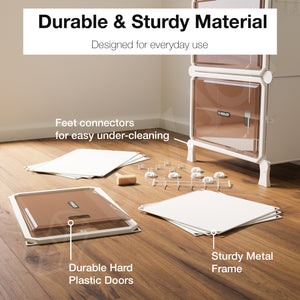 BOXJOY Hard Plastic 6 Shelf White Shoe Rack with Brown Door