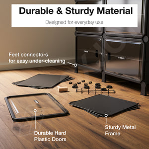 BOXJOY Hard Plastic 8 Shelf Black Shoe Rack with Transparent Door