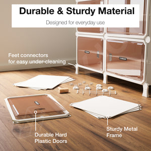 BOXJOY Hard Plastic 8 Shelf White Shoe Rack with Brown Door