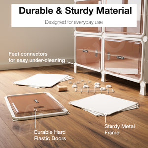 BOXJOY Hard Plastic 12 Shelf White Shoe Rack with Brown Door