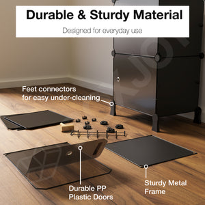 BOXJOY Plastic 6 Shelf Black Shoe Rack with Translucent Doors