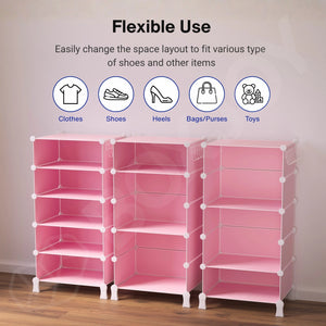 BOXJOY Plastic 5 Shelf Pink Shoe Rack - Pink Door Pack of 1