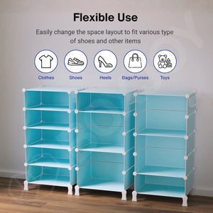 BOXJOY Plastic 5 Shelf Blue Shoe Rack - Blue Door Pack of 1