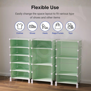 BOXJOY Plastic 5 Shelf Green Shoe Rack - Green Door Pack of 1