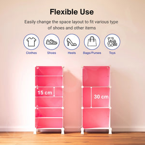 BOXJOY Plastic 6 Shelf Pink Shoe Rack - Pink Door Pack of 1
