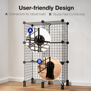 BOXJOY Metal Mesh 6 Shelf Black Cube Storage Rack with Feet - Plant Stand