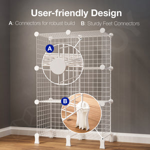 BOXJOY Metal Mesh 6 Shelf White Cube Storage Rack with Feet - Bookcase