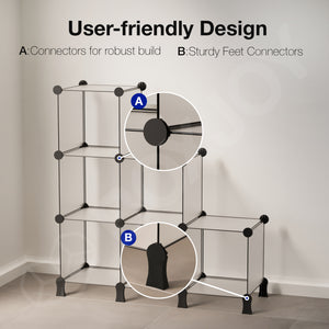 BOXJOY Plastic 6 Shelf Translucent Storage Rack with Feet