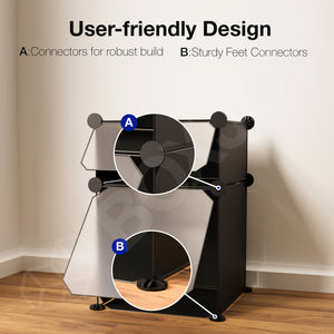 BOXJOY Plastic 2 Shelf Black Storage Rack with Translucent Doors