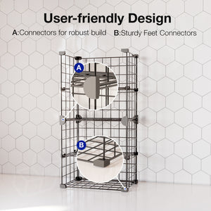 BOXJOY Metal Mesh 4 Shelf Black Kitchen Storage Rack - Vertical