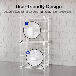 BOXJOY Metal Mesh 4 Shelf White Kitchen Storage Rack - Vertical