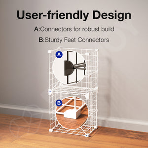 BOXJOY Metal Mesh 4 Shelf White Wardrobe Storage Rack - Vertical
