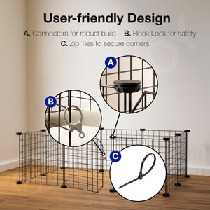 BOXJOY Metal Mesh Portable Black Pet Pen with Lock