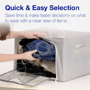 BOXJOY Pack of 2 66L Polyester Foldable with Front Transparent window Light Grey Clothes Box