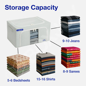 BOXJOY Pack of 2 24L Polyester Foldable with Front Transparent window Light Grey Clothes Box