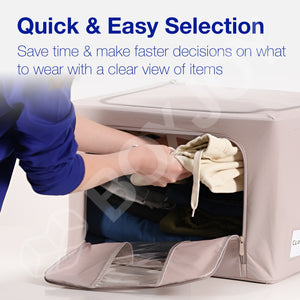 BOXJOY Pack of 2 66L Polyester Cotton Foldable with Front & Side Transparent window Light Grey Clothes Box