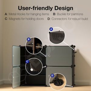 BOXJOY Plastic 8 Shelf Black Translucent Clothes Rack