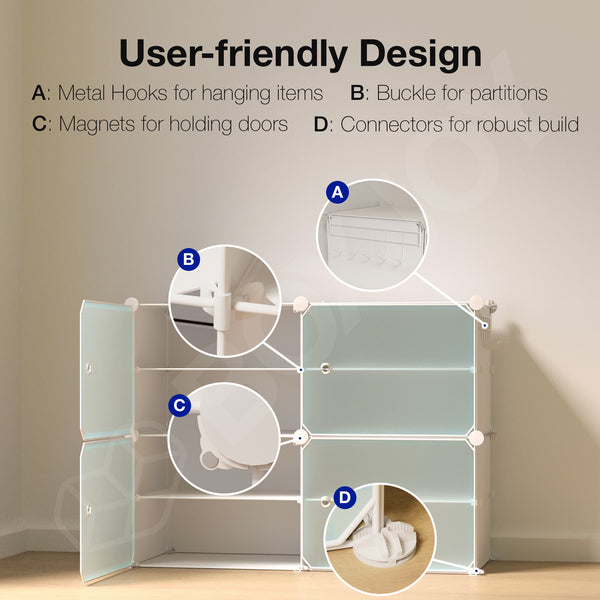 BOXJOY Plastic 8 Shelf Black Translucent Clothes Rack