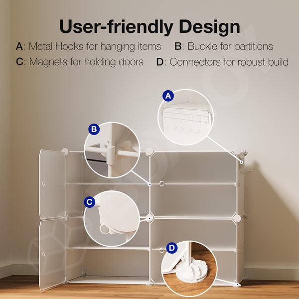 BOXJOY Plastic 8 Shelf Black Translucent Shoe Rack