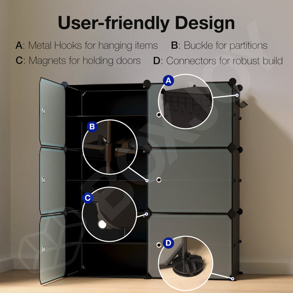 BOXJOY Plastic 12 Shelf Clothes Rack