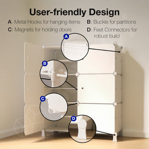 BOXJOY Plastic 12 Shelf White Cloth Rack with White Doors