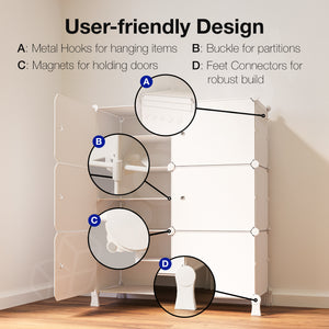 BOXJOY Plastic 12 Shelf White Shoe Rack with White Doors