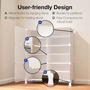 BOXJOY Plastic 12 Shelf White Shoe Rack with Translucent Doors