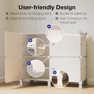 BOXJOY Plastic 8 Shelf White Cloth Rack with White Doors