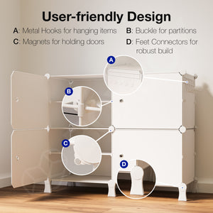 BOXJOY Plastic 8 Shelf White Shoe Rack with White Doors