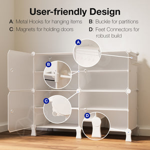 BOXJOY Plastic 8 Shelf White Shoe Rack with Translucent Doors