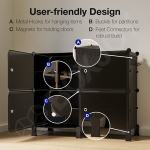 BOXJOY Plastic 8 Shelf Black Cloth Rack with Translucent Doors