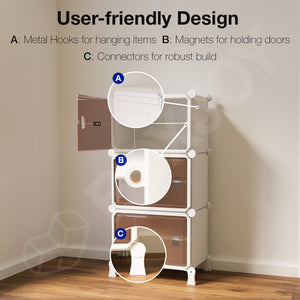 BOXJOY Hard Plastic 6 Shelf White Shoe Rack with Brown Door