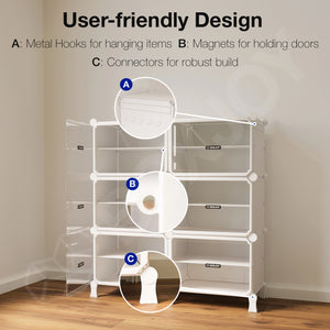 BOXJOY Hard Plastic 12 Shelf White Clothes Rack - Transparent Door Pack of 1