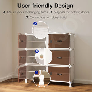 BOXJOY Hard Plastic 12 Shelf White Clothes Rack - Brown Door Pack of 1
