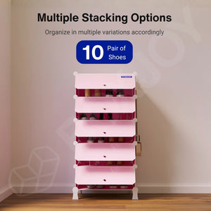 BOXJOY Plastic 5 Shelf Pink Shoe Rack - Pink Door Pack of 1