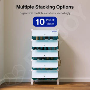 BOXJOY Plastic 5 Shelf Blue Shoe Rack - Blue Door Pack of 1