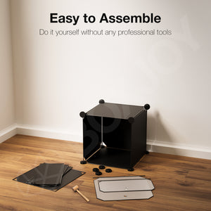 BOXJOY Plastic 2 Shelf Black Storage Rack with Translucent Doors