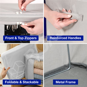 BOXJOY Pack of 2 24L Polyester Foldable with Front Transparent window Light Grey Clothes Box