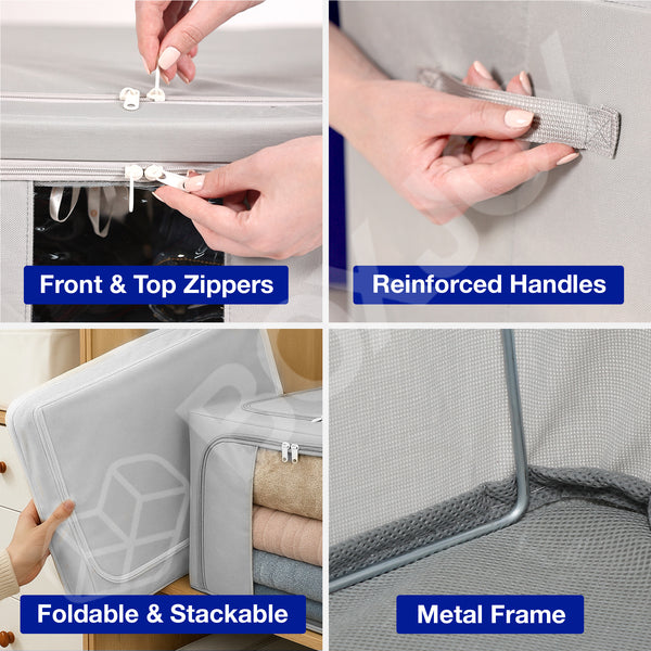 BOXJOY Pack of 2 24L Polyester Foldable with Front Transparent window Light Grey Clothes Box
