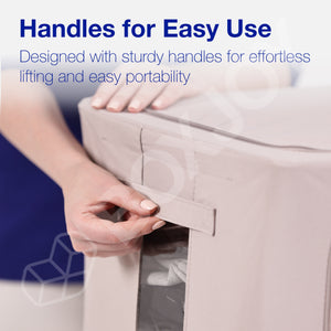 BOXJOY Pack of 2 100L Polyester Cotton Foldable with Front & Side Transparent window Light Grey Clothes Box