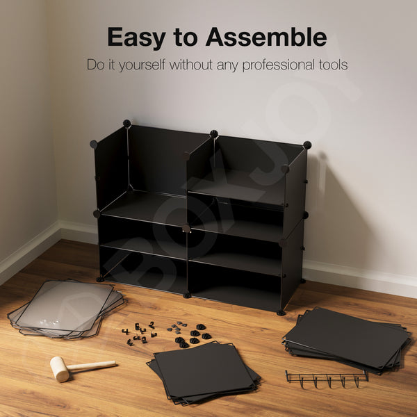 BOXJOY Plastic 8 Shelf Black Translucent Shoe Rack
