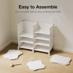 BOXJOY Plastic 12 Shelf White Cloth Rack with White Doors