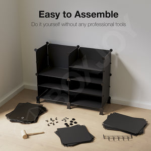 BOXJOY Plastic 12 Shelf Black Cloth Rack with Translucent Doors