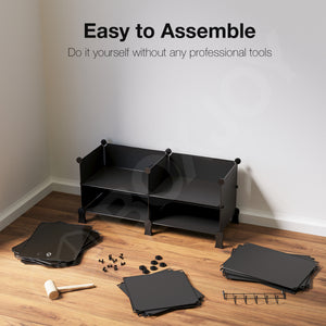 BOXJOY Plastic 8 Shelf Black Shoe Rack with Translucent Doors