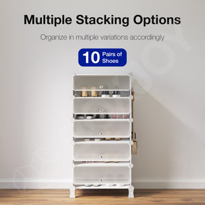 BOXJOY Plastic 5 Shelf White Shoe Rack with Translucent Doors