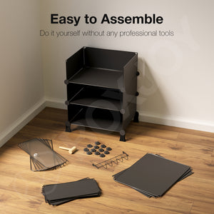 BOXJOY Plastic 5 Shelf Black Shoe Rack with Translucent Door