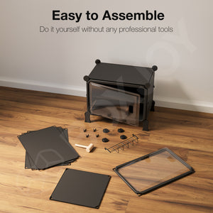 BOXJOY Hard Plastic 4 Shelf Black Shoe Rack with Transparent Door