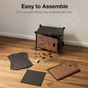 BOXJOY Hard Plastic 4 Shelf Black Shoe Rack with Brown Door