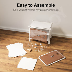 BOXJOY Hard Plastic 4 Shelf White Shoe Rack with Brown Door